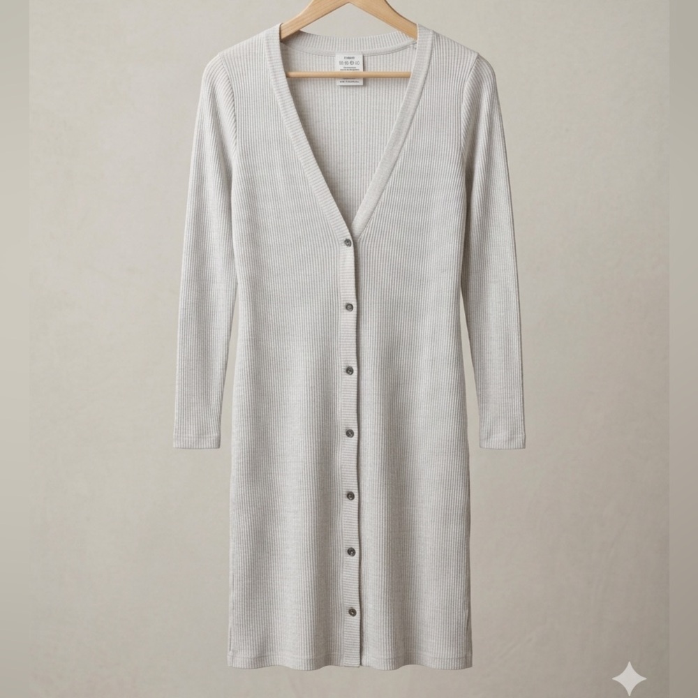 ROXY City at Night Coastal Grey Ribbed Longline Cardigan Button Front Layer